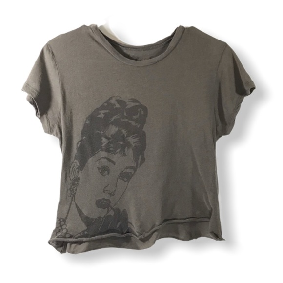 Tops - 💝 Audrey Hepburn Graphic Tee Gray Crop T Shirt